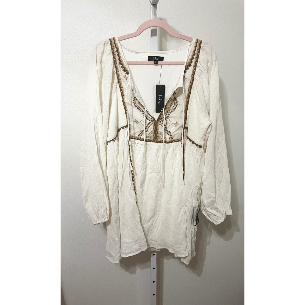 NWT Lulus Exceptionally Dreamy Ivory Embroidered Mini Shift Dress Large - Picture 5 of 8